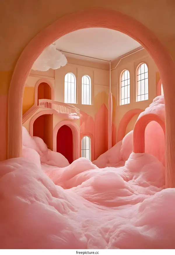 Pink Cotton Candy Filled Building Interior