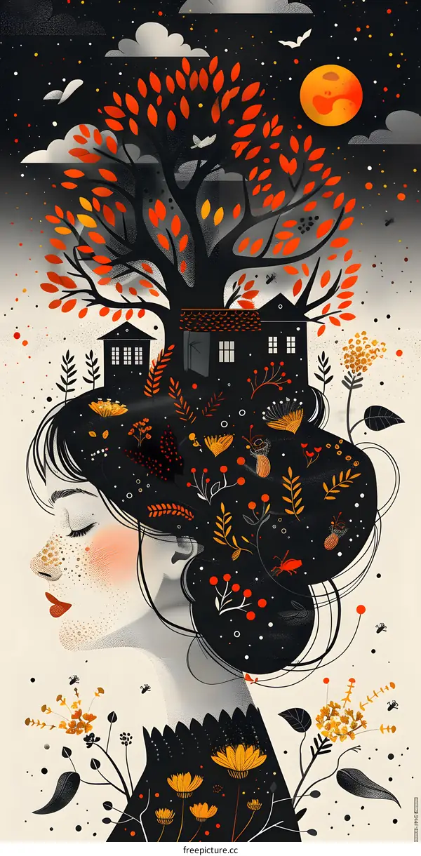 Autumn Dreamscape: Woman and Nature