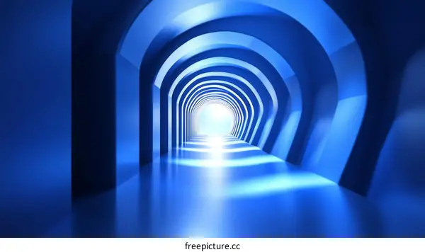 Abstract Blue Archway Tunnel Perspective