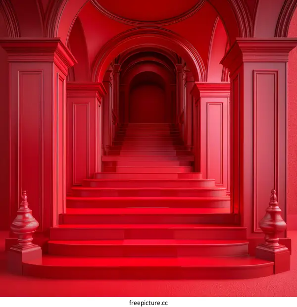 Red Staircase in an Elegant Architectural Setting