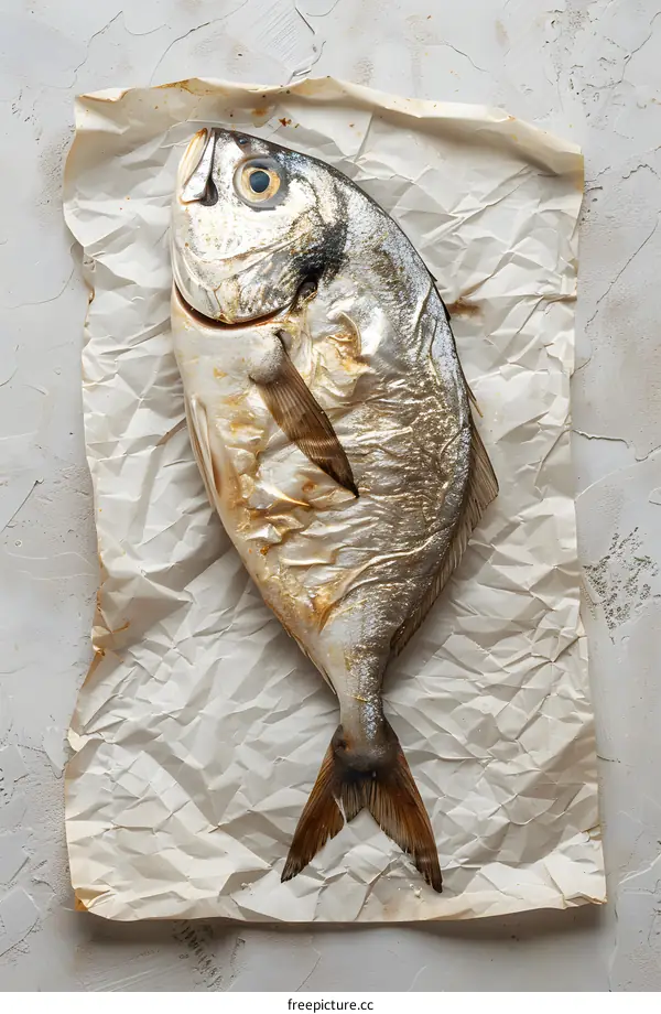 fish on white crumpled paper background