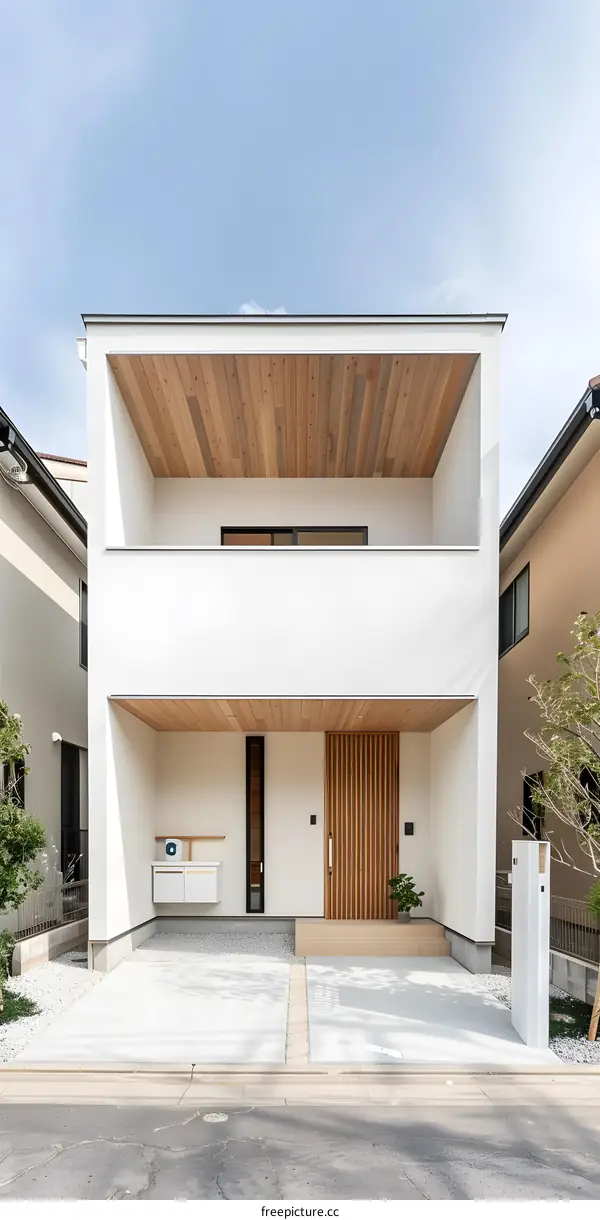 Modern White House With Wooden Accents Exterior