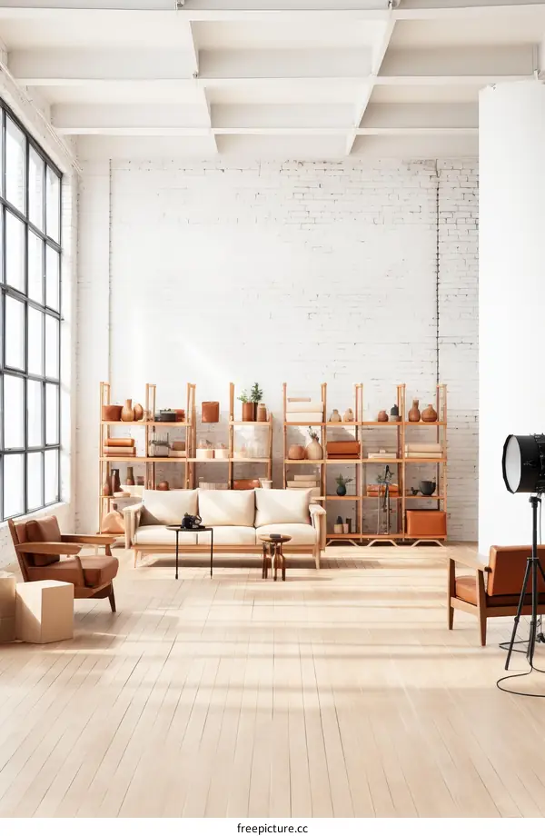 Bright, Airy, and Scandinavian Living Room Decorated with Wood Furniture