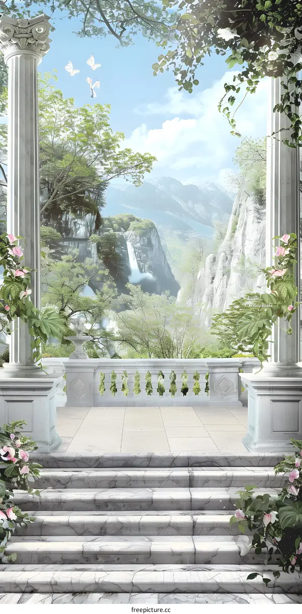 Stone Staircase Leading to Scenic Mountain View