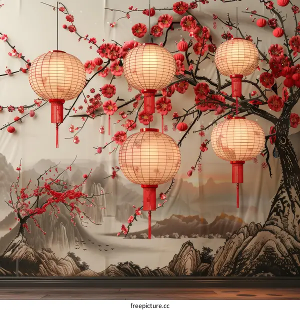 Chinese Lanterns and Sakura Blossoms