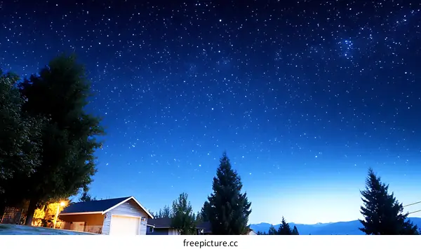 Starry Night Sky Over Suburban Homes