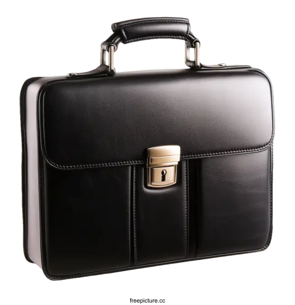 [Transparent Background PNG]Black Leather Briefcase with Lock