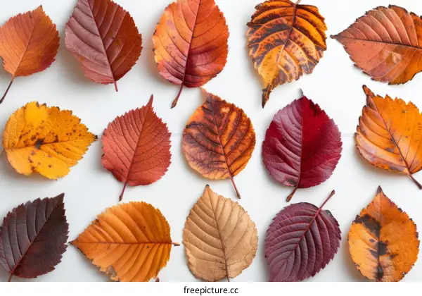 Colorful autumn leaves on a white background