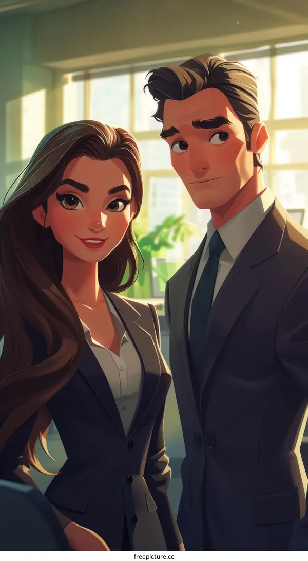 Illustration of a man and a woman in business suits