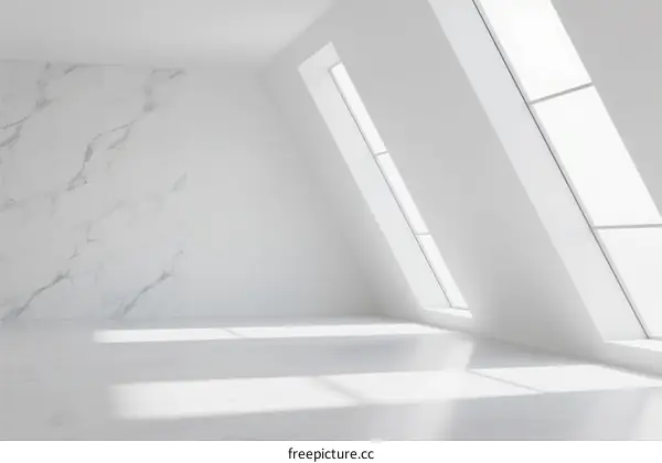 Bright Minimalist Room with Slanted Windows and Marble Wall