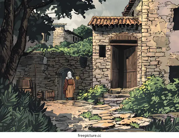 Stone Building Entrance Illustration