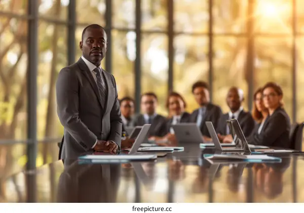A group of business professionals having a meeting in a modern office space