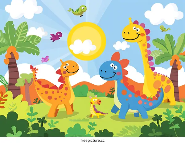 Happy Dinosaur Family Illustration