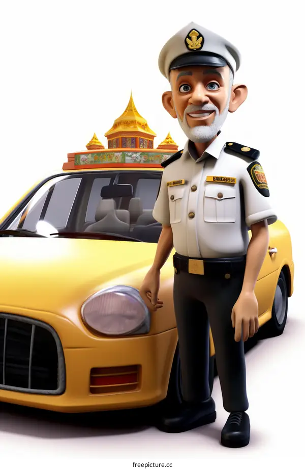 3D Rendered South Asian Taxi Driver