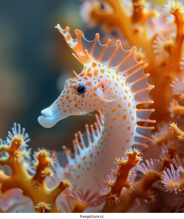 Orange Pygmy Seahorse on a Coral Reef
