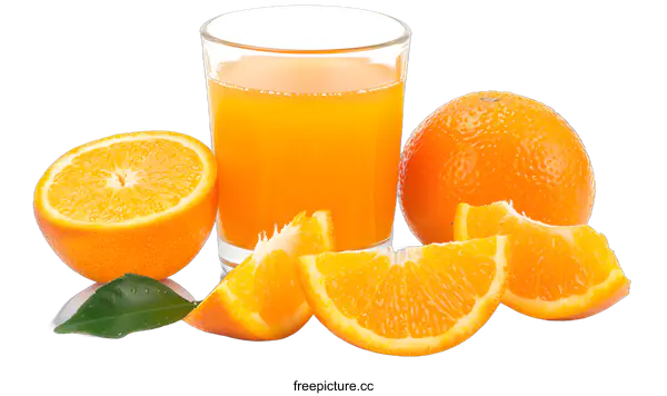 [Transparent Background PNG]Fresh Orange Juice with Whole Oranges and Slices