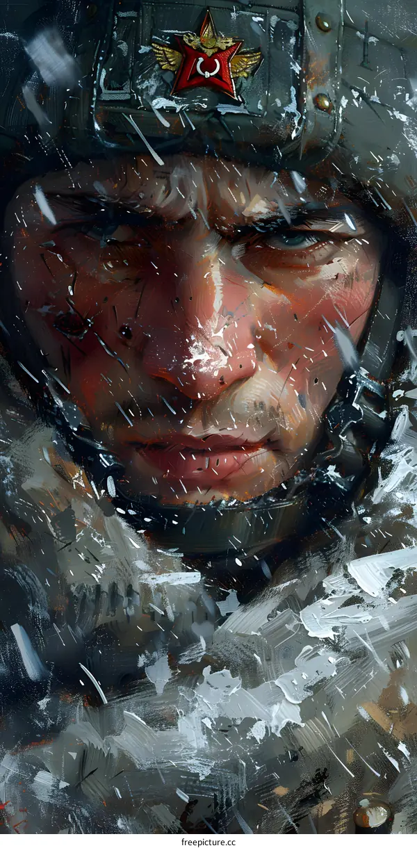 Portrait of a soldier wearing a military helmet