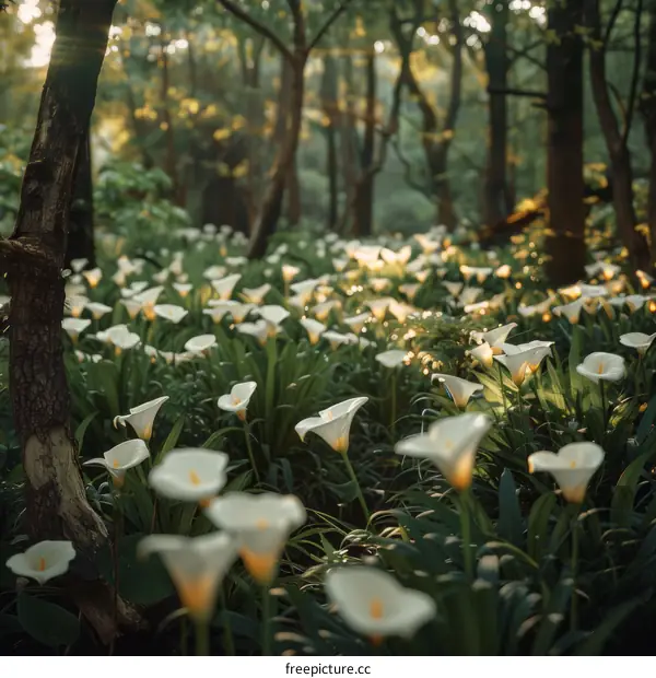 Calla lilies in the forest