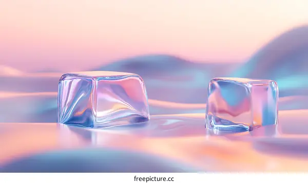 Ice Cubes on Pastel Background Illustration