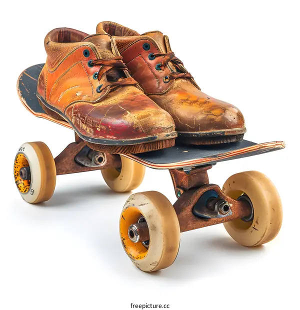 Old Leather Shoes on a Skateboard