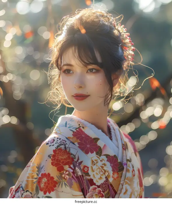 Portrait of a beautiful Japanese woman in traditional kimono