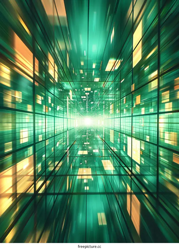 Abstract Futuristic Green Glowing Technology Tunnel