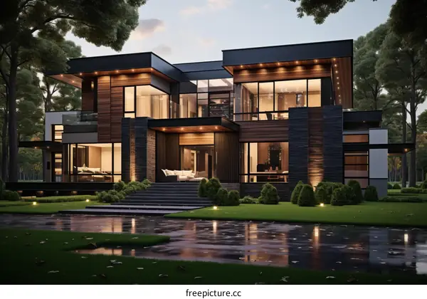 A Modern House with a Pool and a Beautiful Garden