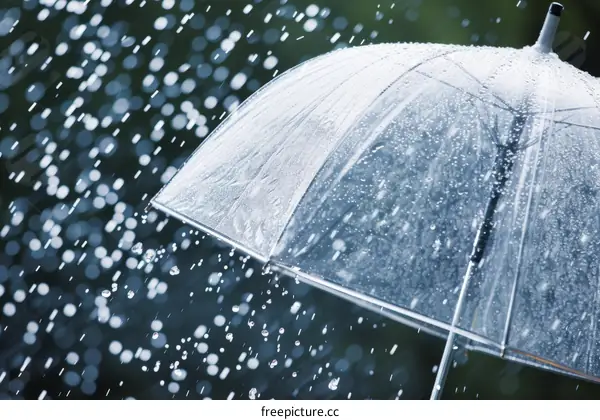 Transparent umbrella in the rain