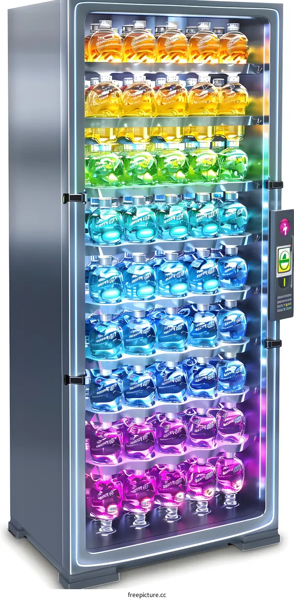 Colorful Liquid Bottles Displayed In A Glass Case