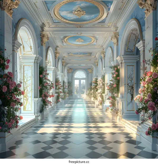 Grand Corridor with Ornate Details