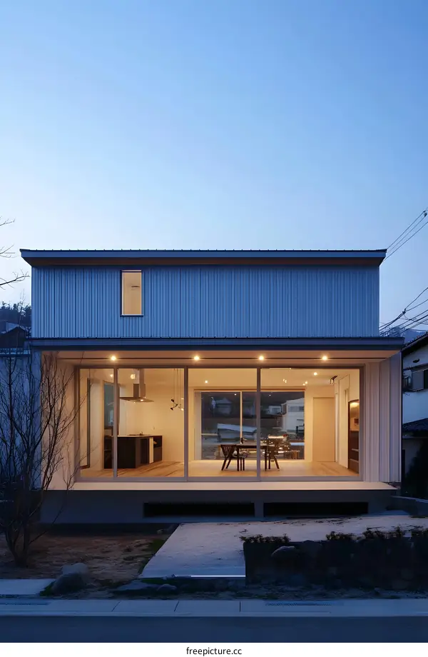 Modern Japanese House with Large Glass Windows and a Small Garden