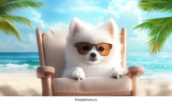 Pomeranian Dog Relaxing at Beach