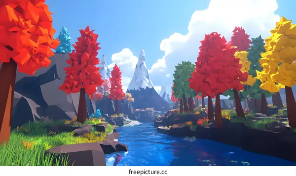 Low Poly Landscape with Mountains and River