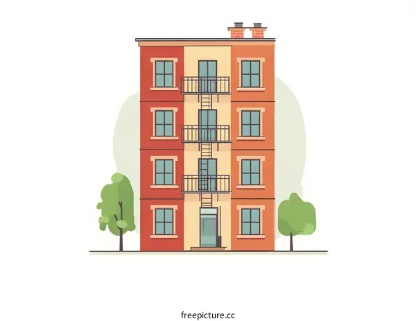 Front View of a Brick Building with Balcony