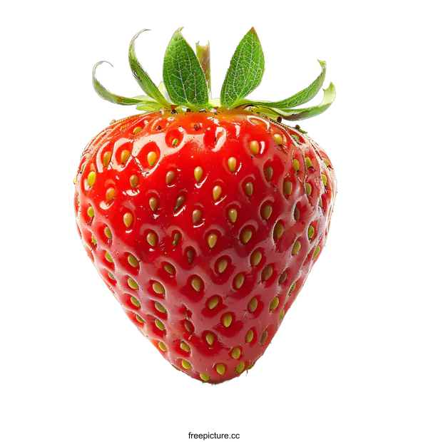 [Transparent Background PNG]Fresh Ripe Single Red Strawberry Isolated on White Background