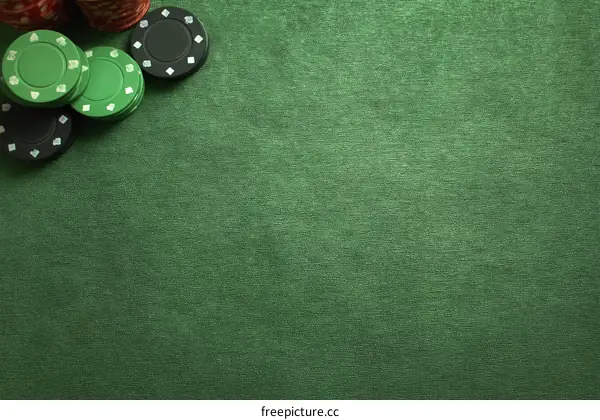Poker Chips on Green Felt Table Top View