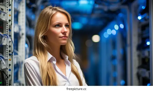 Portrait of a young female data scientist standing in a server room.