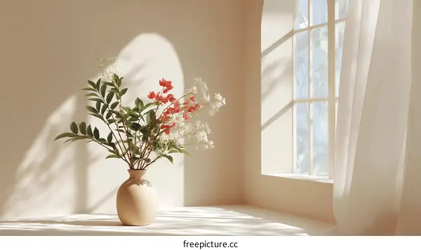 Soft Sunlight Illuminating a Stylish Vase of Flowers