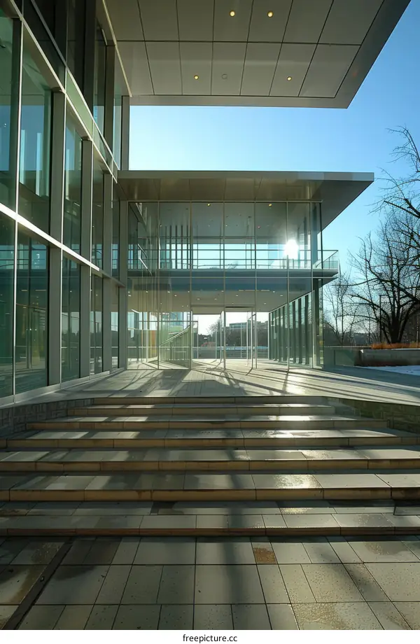 geometric shapes of a modern glass and steel building