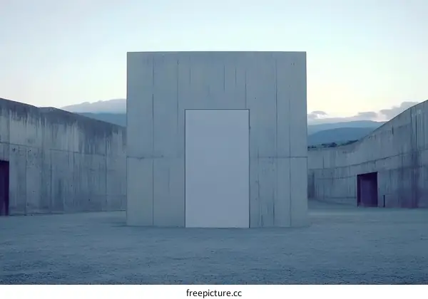 Minimalist Concrete Architecture with a Large Door