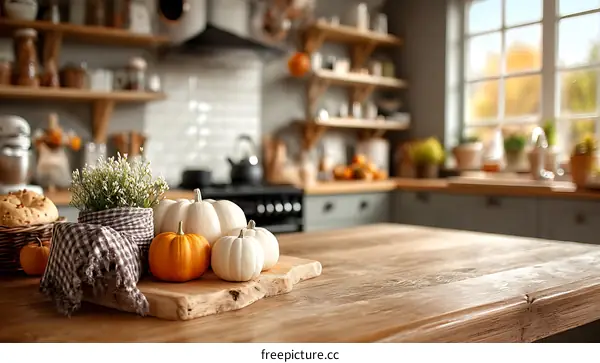 Autumn Kitchen Table Decor with Pumpkins