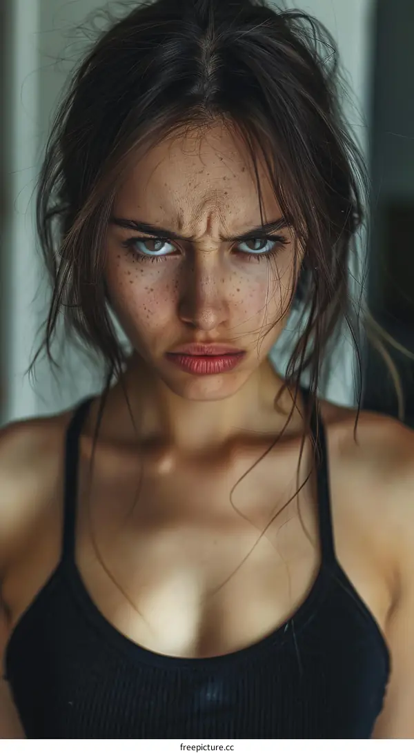 portrait of a young woman with freckles and brown hair