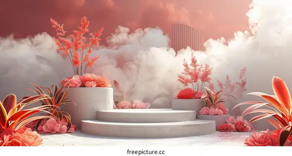 Beautiful Pink Flowers on Dreamy Clouds