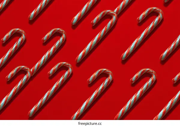 Christmas Candy Canes Pattern on Red Background