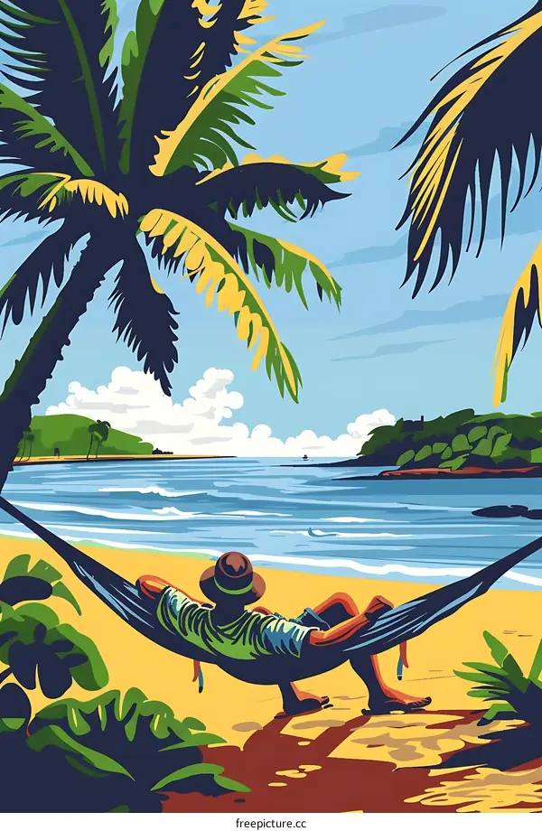 Man Relaxing in Hammock on Tropical Beach