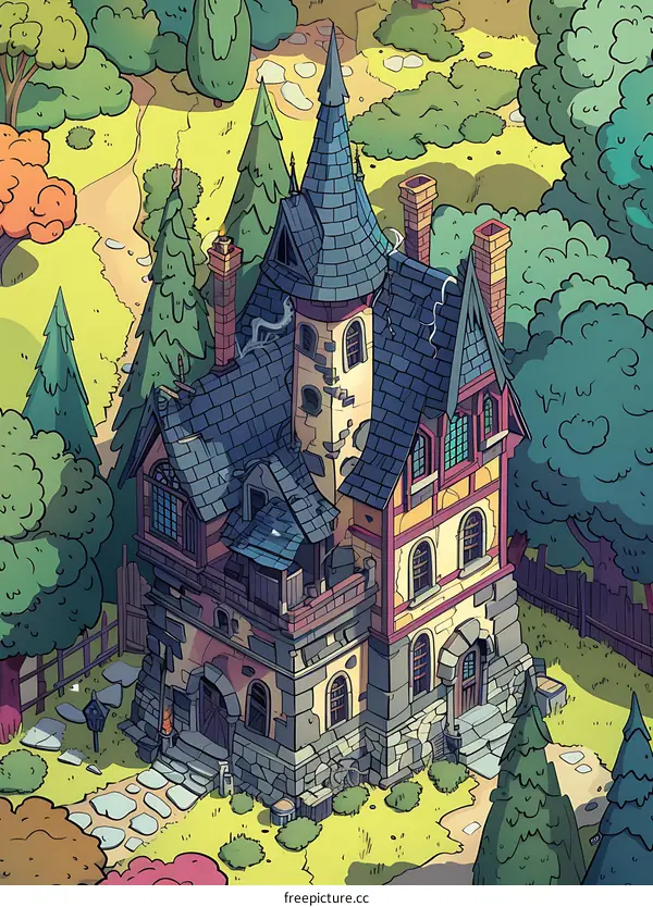 Old House in the Woods with Stone Roof