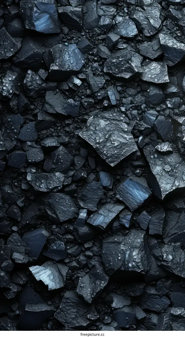 Dark, rough, black surface of coal