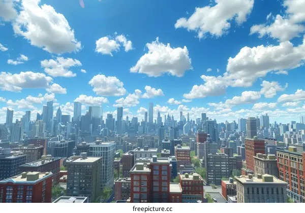 Modern City Skyline with Tall Buildings