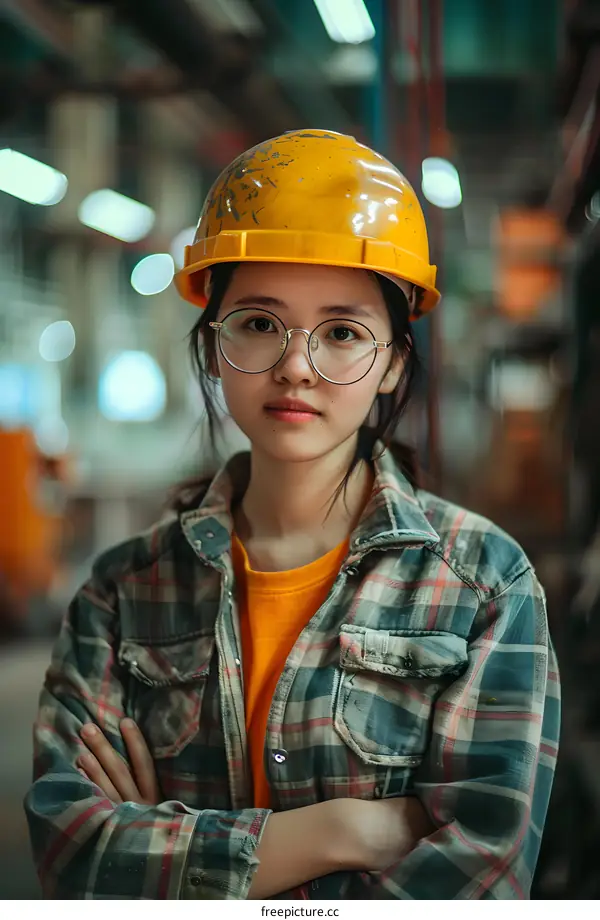 Portrait of a Young Female Engineer in a Factory