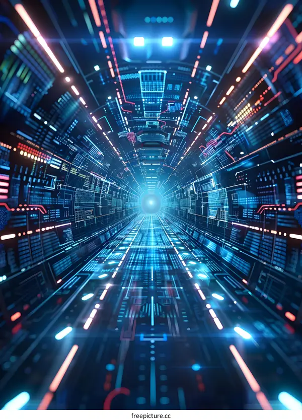 Blue and orange technology tunnel